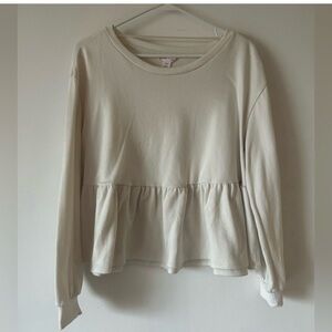 Peplum Crewneck Sweatshirt in Cream
